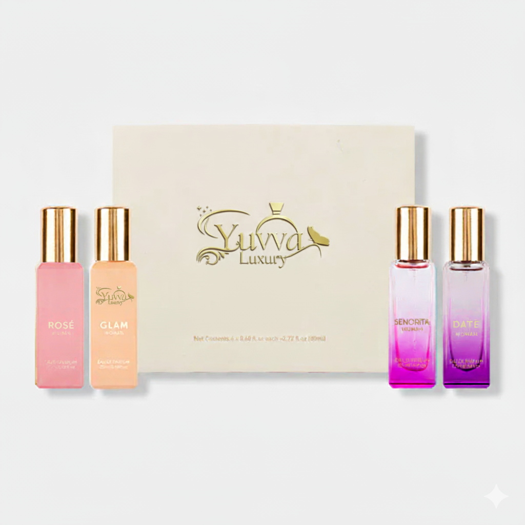 Yuvva Luxury Long Lasting Unisex Perfume Gift Set | 4x20ml Perfume for Man & Woman | Woody, Aquatic, Sweet, Premium Fragrance Scent | ROYAL KING, KING OF LONDON | Gifts for Men and Women