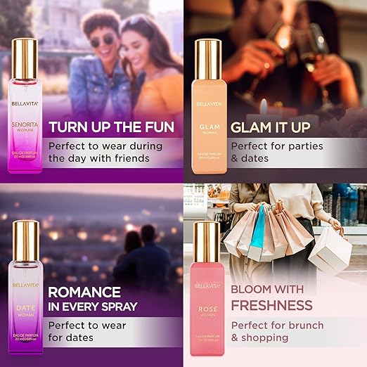 Bella Vita Luxury Perfume Set for Women | Perfume for Woman | Gifts for Woman | Long Lasting EDP 4x20ml | Floral & Fruity Fragrance | Date, Senorita, Glam, Rose