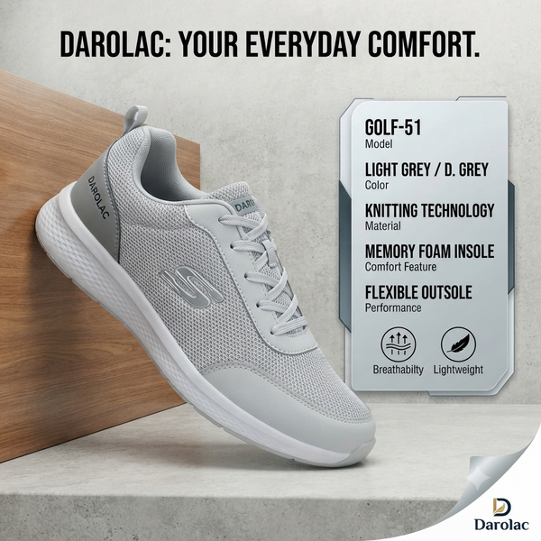 Premium Everyday Comfort: Darolac Memory Foam Sports Shoes - Light Grey
