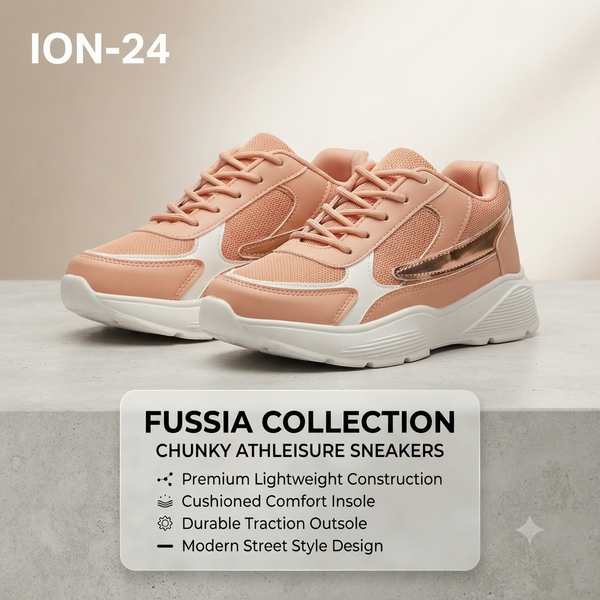 Elegant Peach & White Chunky Fashion Sneakers for Women