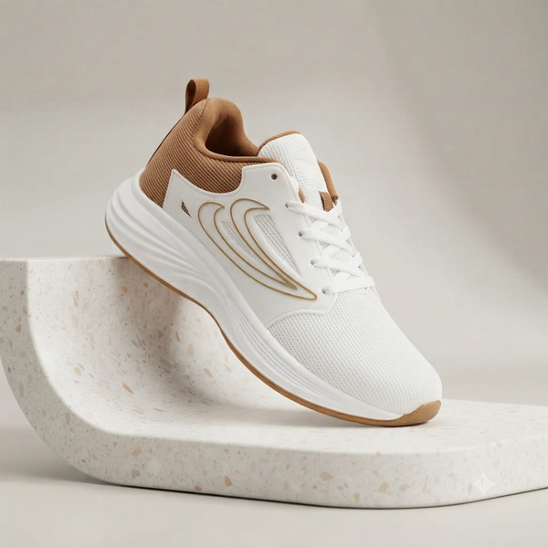 Premium White & Tan Casual Sports Sneakers