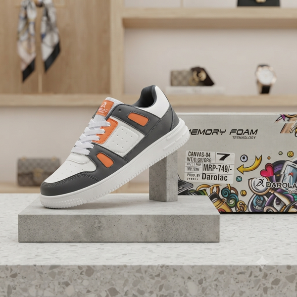 Modern Comfort:Memory Foam Casual Shoes – Grey/White/Orange