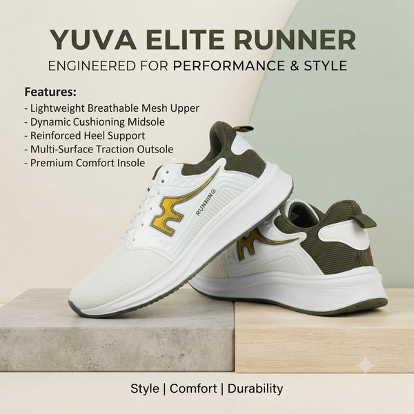 Comfortable Casual Running Sneakers for Men - White/Green