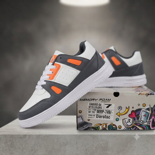 Modern Comfort:Memory Foam Casual Shoes – Grey/White/Orange