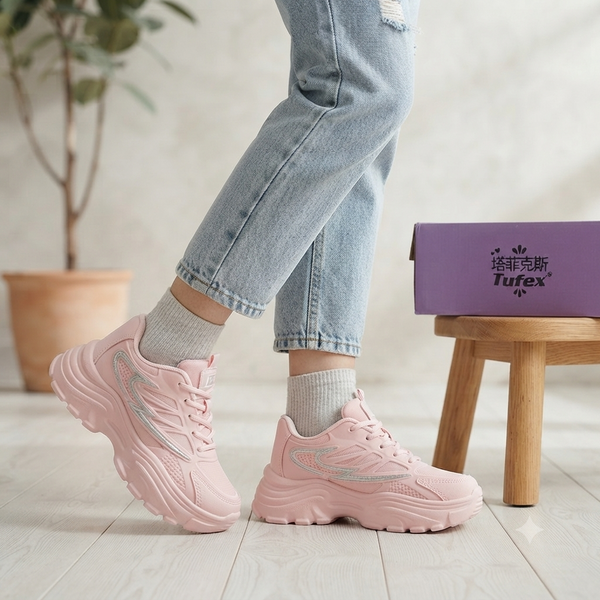 Women’s Chunky Platform Sneaker – Trendy Casual Walking Shoes in Pastel Pink