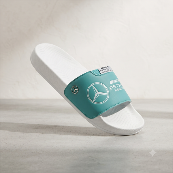 Mercedes-AMG Petronas F1 Motorsport White & Teal Casual Comfort Sliders