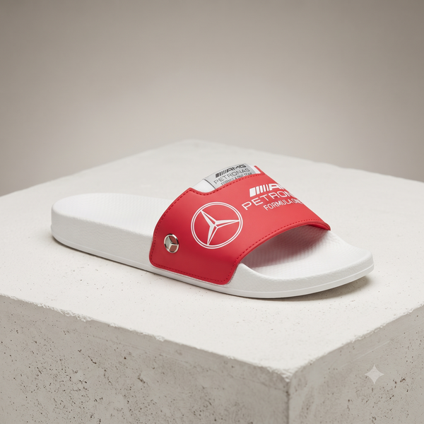 Stylish F1 Racing Edition White & Red Comfort Sliders / Slides
