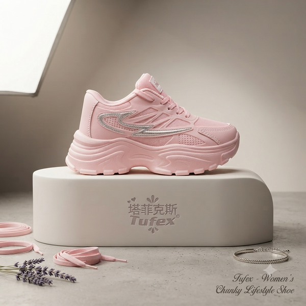 Women’s Chunky Platform Sneaker – Trendy Casual Walking Shoes in Pastel Pink