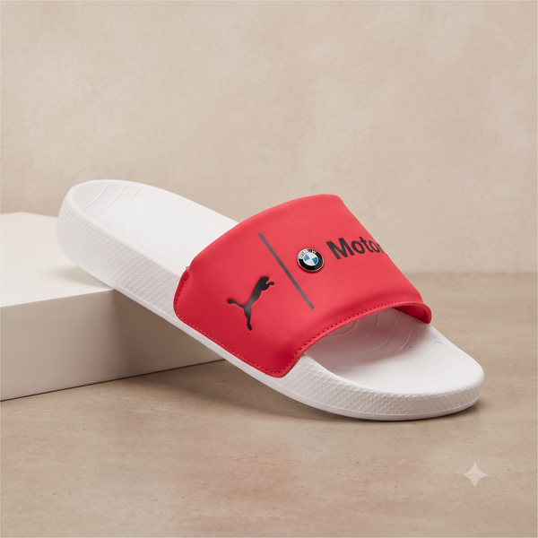 Men's Casual Sporty Slide Sandals – Red & White Comfort Slippers with Bold Contrast Branding