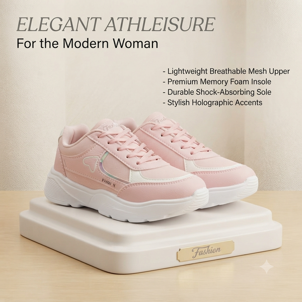 Fashion-Forward Everyday Comfort Sneakers - Soft Pink Edition