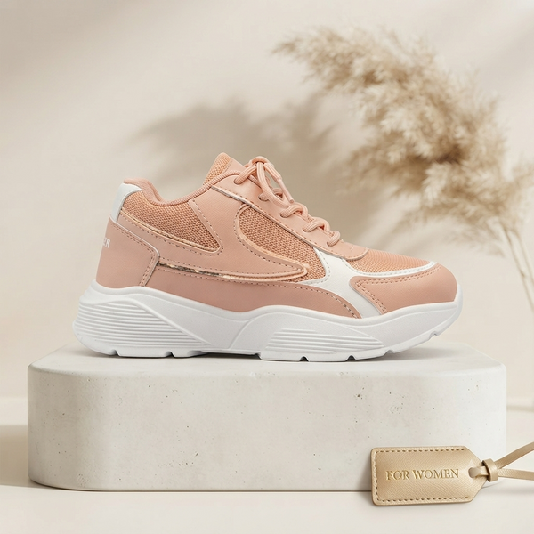 Elegant Peach & White Chunky Fashion Sneakers for Women