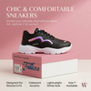 Trendy Women’s Casual Lace-Up Sneakers - Black & Holographic Accent