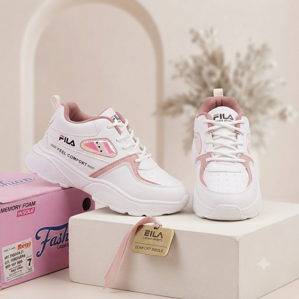 Eila Comfort-Step Women’s Athleisure Sneakers – White & Dusty Rose
