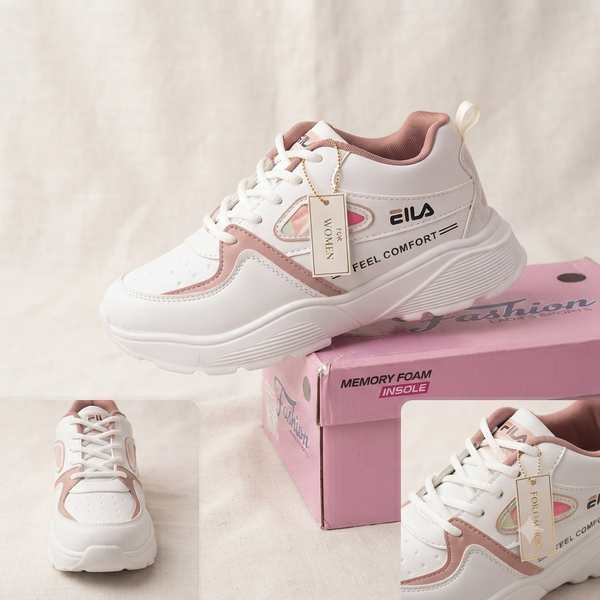 Eila Comfort-Step Women’s Athleisure Sneakers – White & Dusty Rose