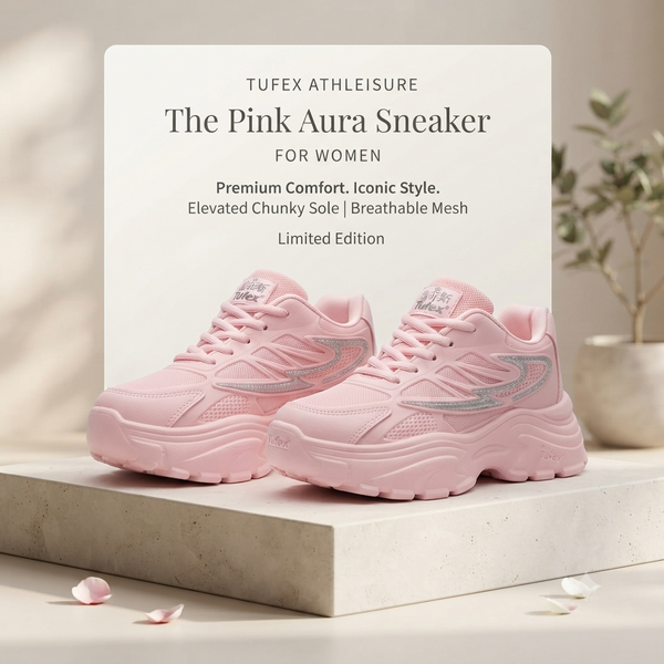 Women’s Chunky Platform Sneaker – Trendy Casual Walking Shoes in Pastel Pink