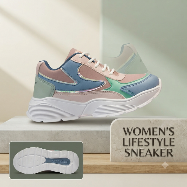 AuraStride Chic Pastel Women’s Chunky Sneakers — Multi-Tone Casual & Athletic Footwear