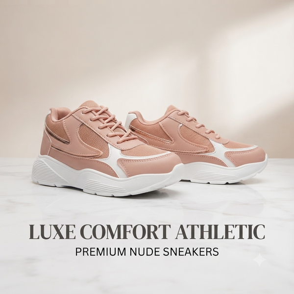 Elegant Peach & White Chunky Fashion Sneakers for Women