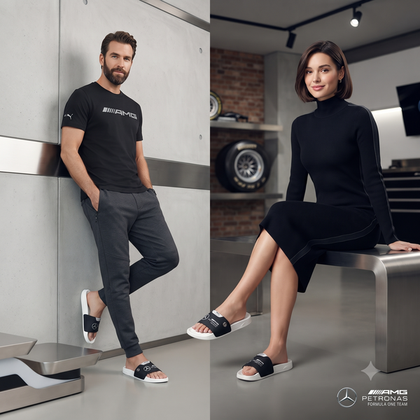 Mercedes-AMG Petronas F1 Casual Comfort Slippers / Slides (White/Black)