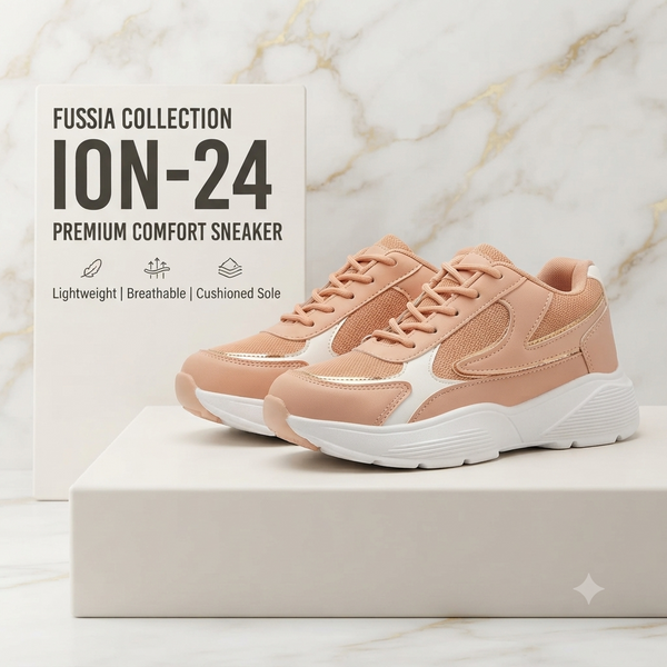 Elegant Peach & White Chunky Fashion Sneakers for Women