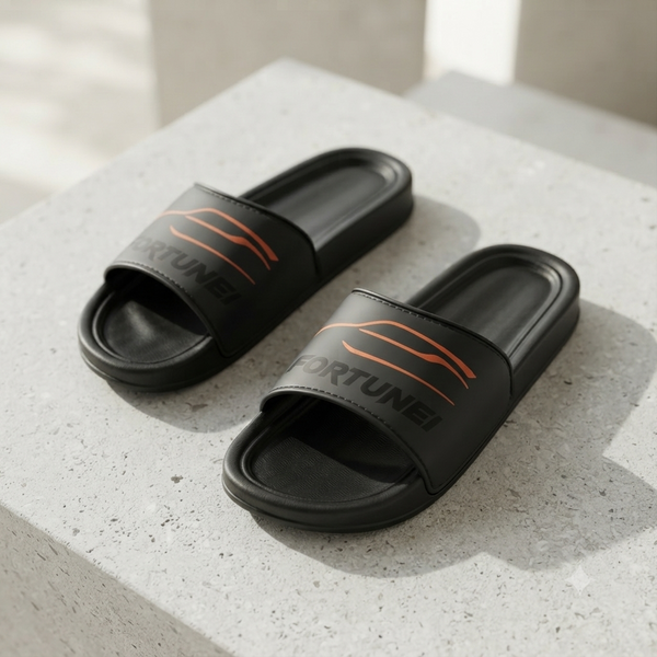 UrbanFlex Premium Black Comfort Slides with Sporty Orange Accent For Men and Women