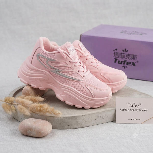 Women’s Chunky Platform Sneaker – Trendy Casual Walking Shoes in Pastel Pink