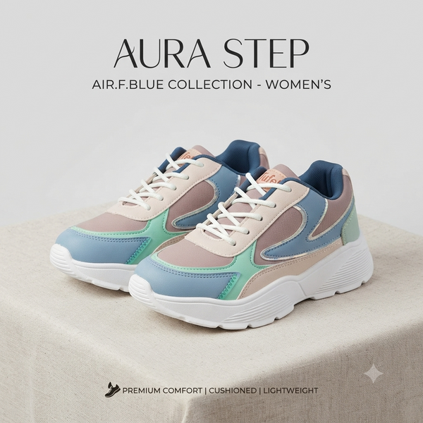 AuraStride Chic Pastel Women’s Chunky Sneakers — Multi-Tone Casual & Athletic Footwear