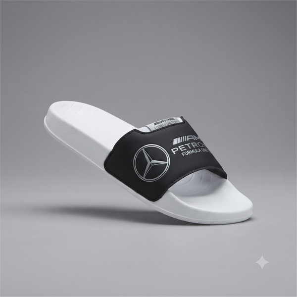 Mercedes-AMG Petronas F1 Casual Comfort Slippers / Slides (White/Black)