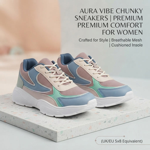 AuraStride Chic Pastel Women’s Chunky Sneakers — Multi-Tone Casual & Athletic Footwear