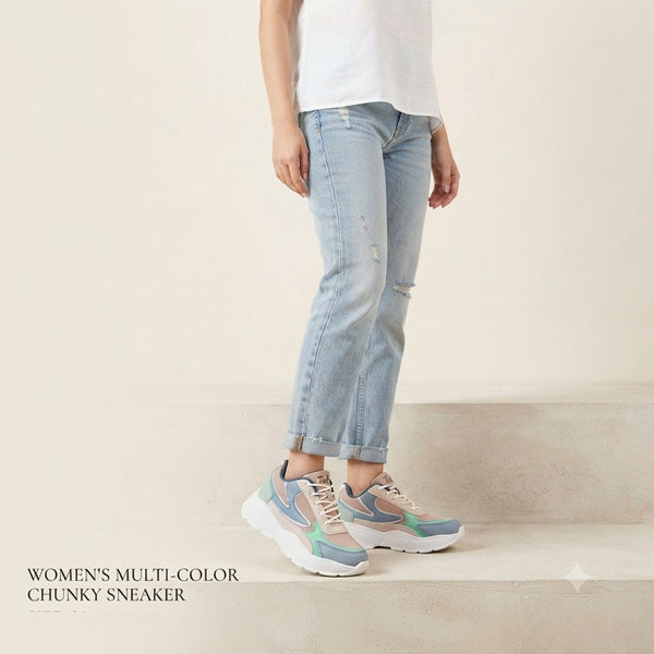 AuraStride Chic Pastel Women’s Chunky Sneakers — Multi-Tone Casual & Athletic Footwear