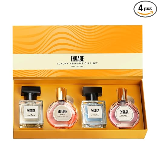 Engage Gift Set - Luxury Perfume For Women & Men 100ml, Long Lasting Smell Men & Women Perfume, Rakhi Hamper by ITC, Eau De Parfum, Travel Sized Combo, 25ml x 4, Rakshabandhan gift, Rakhi Gift