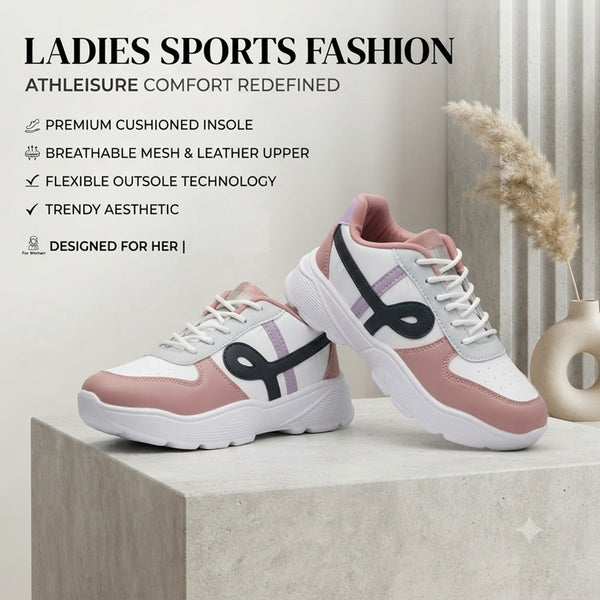 Women Pink Casual Chunky Sneakers | Lightweight Cushion Insole Ladies Outdoor Shoes