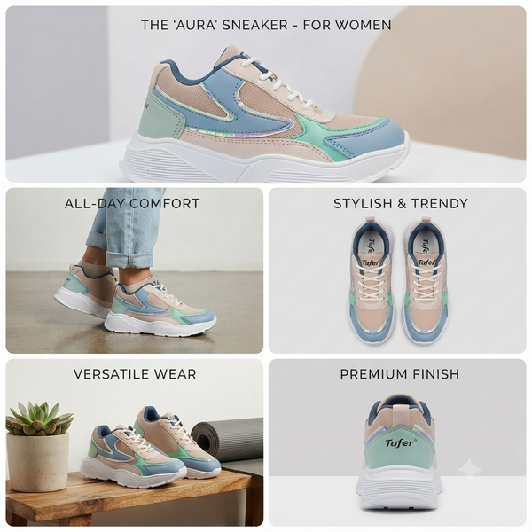 AuraStride Chic Pastel Women’s Chunky Sneakers — Multi-Tone Casual & Athletic Footwear