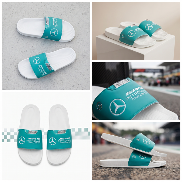 Mercedes-AMG Petronas F1 Motorsport White & Teal Casual Comfort Sliders