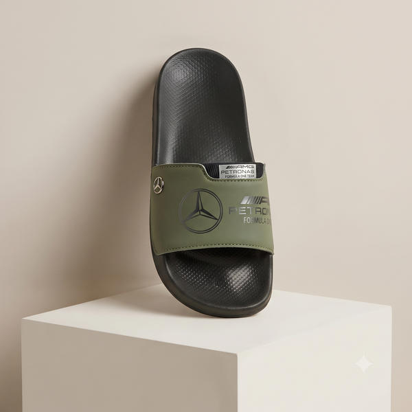 Mercedes-AMG Petronas F1 Team Motorsport Men's Comfort Slides / Slippers (Olive Green & Black)