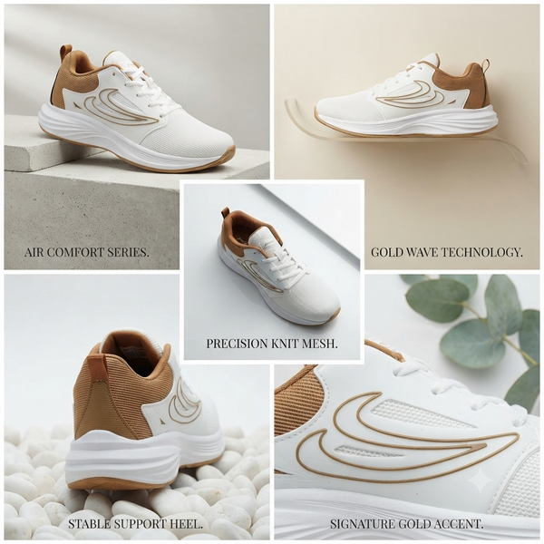 Premium White & Tan Casual Sports Sneakers