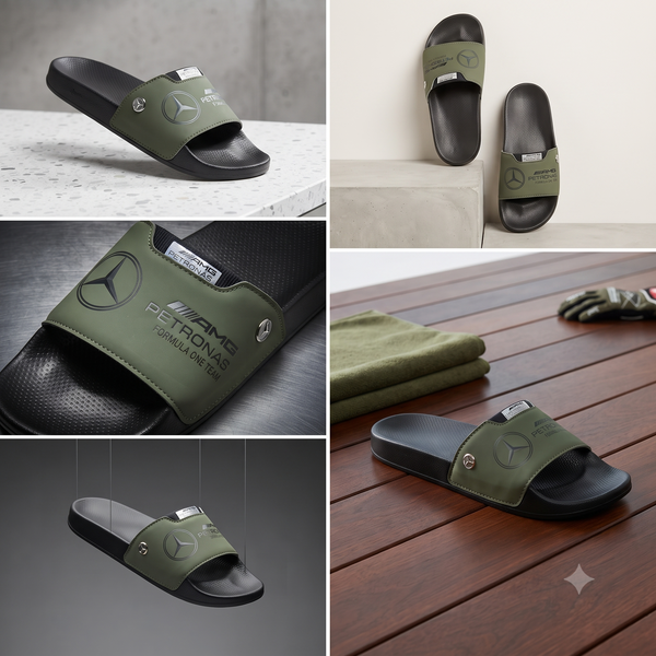 Mercedes-AMG Petronas F1 Team Motorsport Men's Comfort Slides / Slippers (Olive Green & Black)