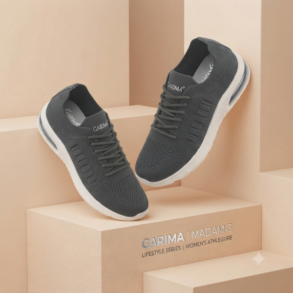 Garima Ladies Footwear - Madam-3 Lightweight Walking Shoes in Dark Grey