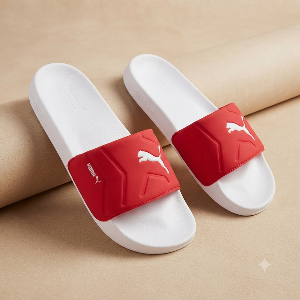Premium Sport Slide Sandals – White & Bold Red Unisex Comfort Slippers