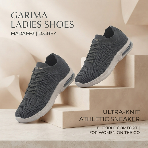 Garima Ladies Footwear - Madam-3 Lightweight Walking Shoes in Dark Grey