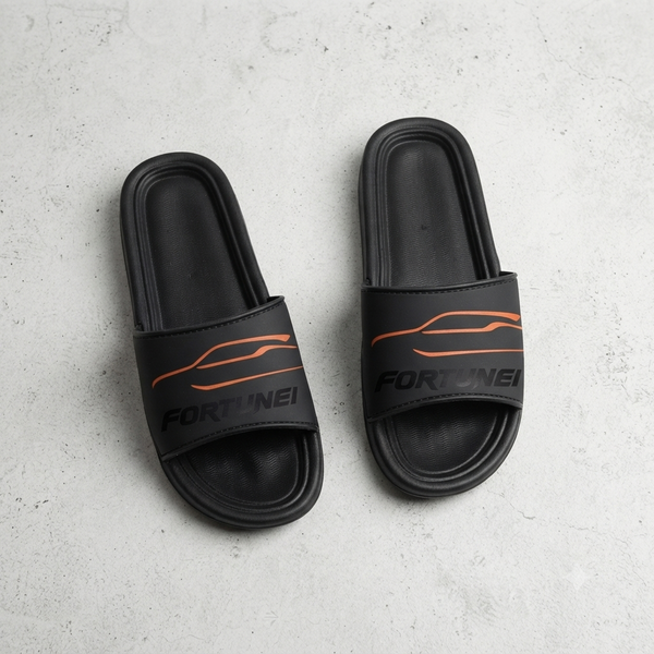 UrbanFlex Premium Black Comfort Slides with Sporty Orange Accent For Men and Women