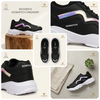 Trendy Women’s Casual Lace-Up Sneakers - Black & Holographic Accent