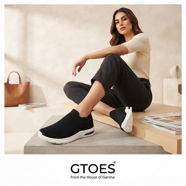 Women's Black Slip-On Comfort Walking Shoes