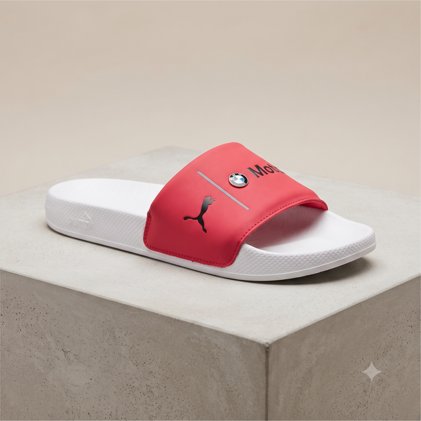Men's Casual Sporty Slide Sandals – Red & White Comfort Slippers with Bold Contrast Branding