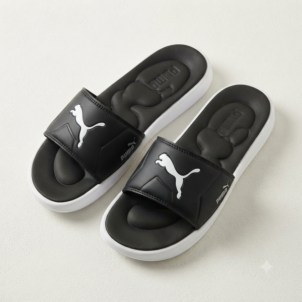 Iconic Athletic Comfort Slides – Black & White