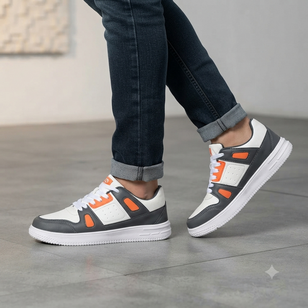 Modern Comfort:Memory Foam Casual Shoes – Grey/White/Orange