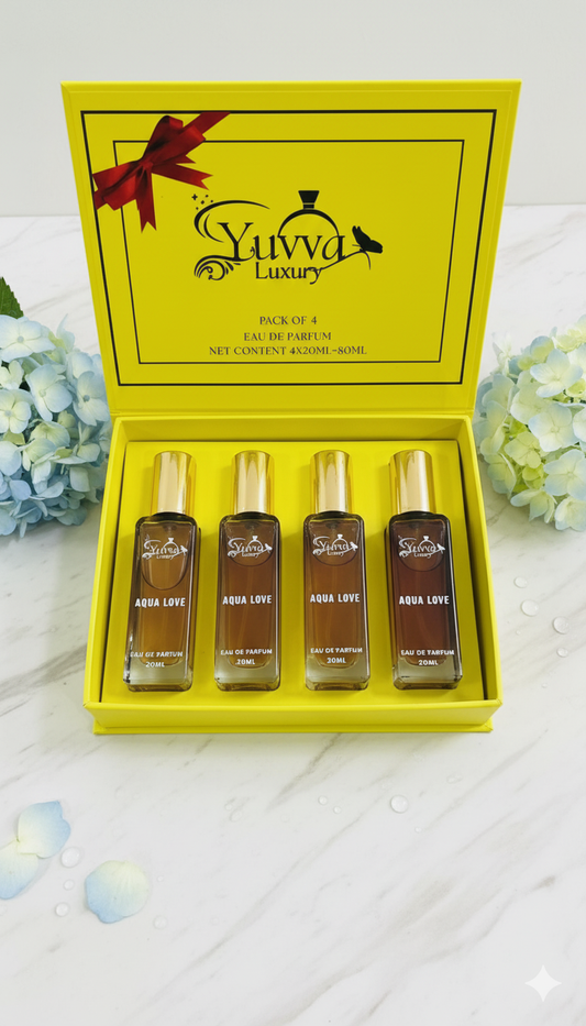 Yuvva Luxury Aqua Love: 4-in-1 Premium EDP Perfume Gift Set for Women | Long-Lasting Fresh, Floral & Woody Fragrances (4 x 20ml)