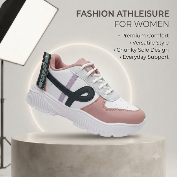 Women Pink Casual Chunky Sneakers | Lightweight Cushion Insole Ladies Outdoor Shoes