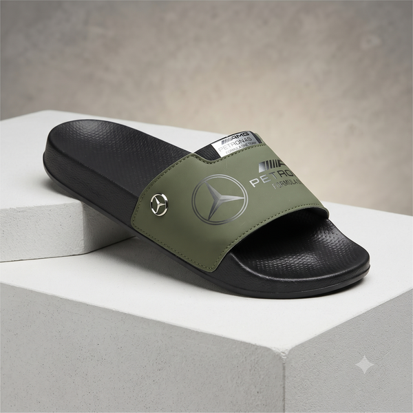 Mercedes-AMG Petronas F1 Team Motorsport Men's Comfort Slides / Slippers (Olive Green & Black)
