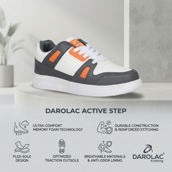 Modern Comfort:Memory Foam Casual Shoes – Grey/White/Orange