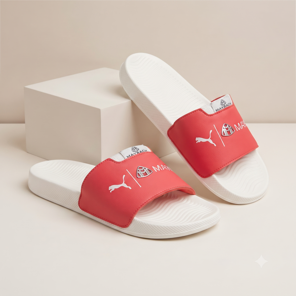 Men’s Designer Dual-Branded Casual Sliders - White/Red Comfort Orthopedic Footwear